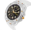 Transparent Analog Watch for Boys with Gold Accents and Black Dial