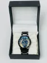 Men's Black Stainless Steel Skeleton Watch with Gears