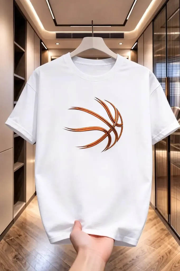 Men White Basketball Graphic Cotton T-Shirt 6 Sizes
