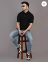 Men Cotton Polo T-Shirt Black Slim Fit Casual Wear